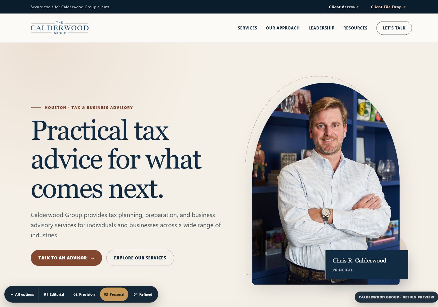 Desktop preview of the Personal Counsel homepage